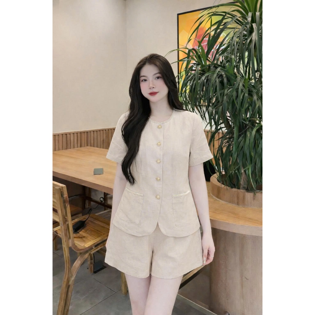 Sét Bộ  CỘC TAY  KIỂU DÁNG HÀN QUỐC CỔ TRÒN, MỀM MẠI NĂNG ĐỘNG , THÍCH HỢP ĐI CHƠI CAFE Y38