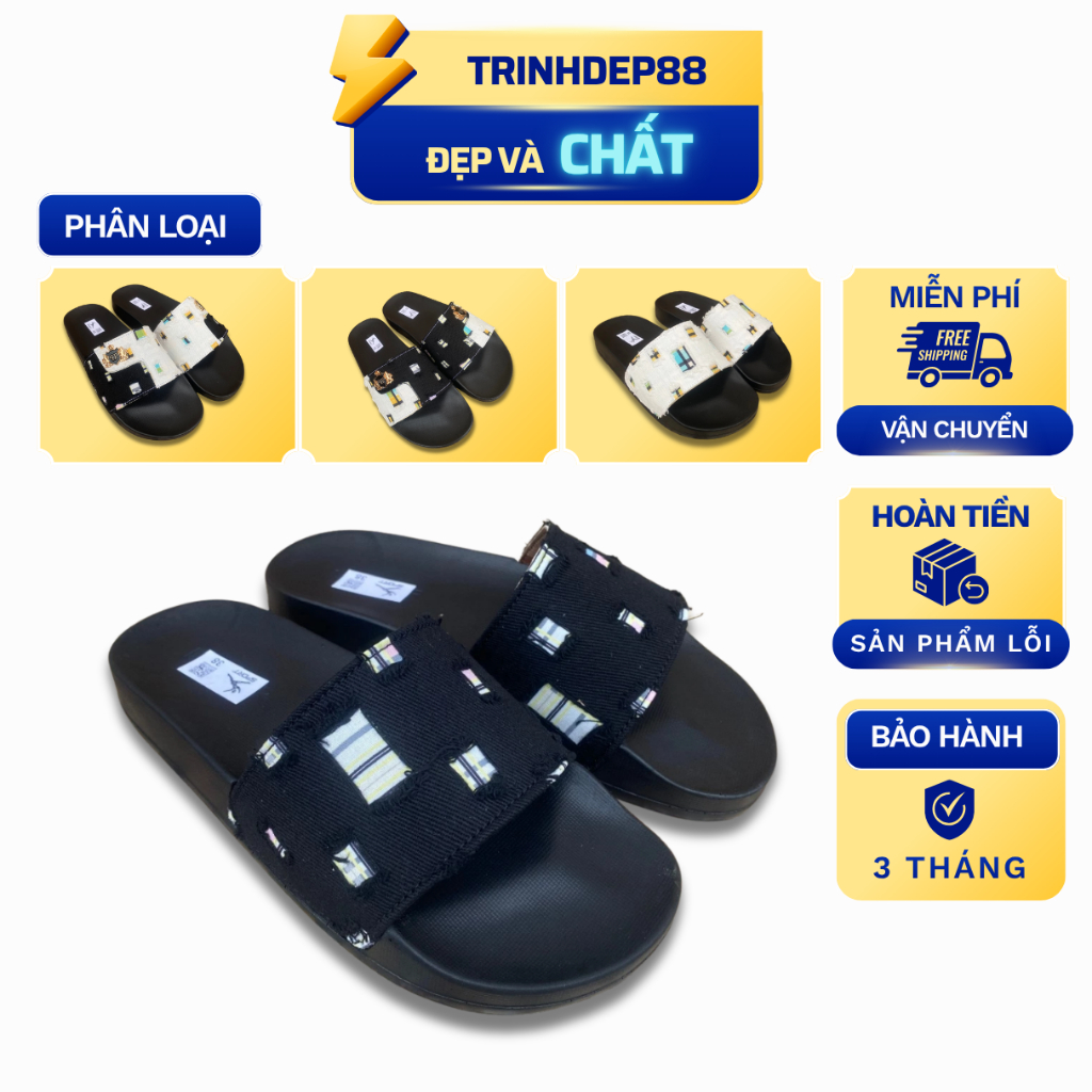 Dép Lê Quai Ngang Unisex, Chất Liệu Jean Chống Thấm Đế Nhẹ Êm Chân, Size 37 44