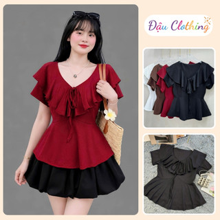 Áo Thun Cổ Bèo Bigsize Nữ Tay Ngắn Vạt Xòe Peplum Tiểu Thư Dễ Thương Cho Chubby A349