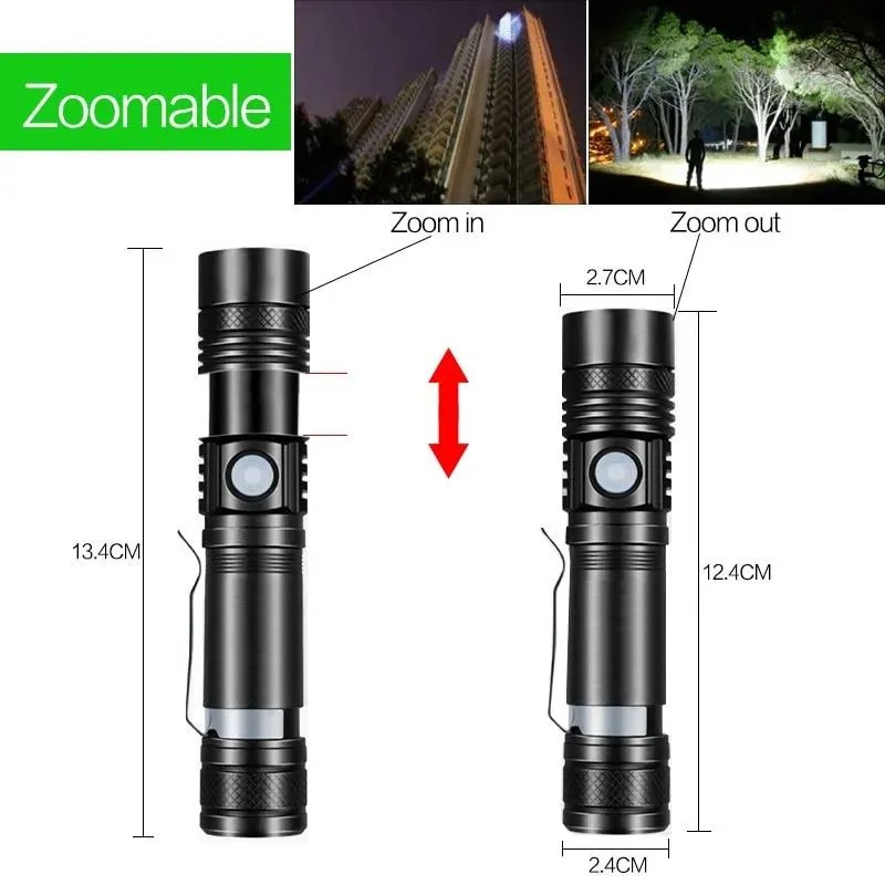 Đèn pin siêu sáng T11 hợp kim nhôm bóng led T6 sạc lại pin 18650 có zoom chiếu xa trăm mét, chống nước tốt