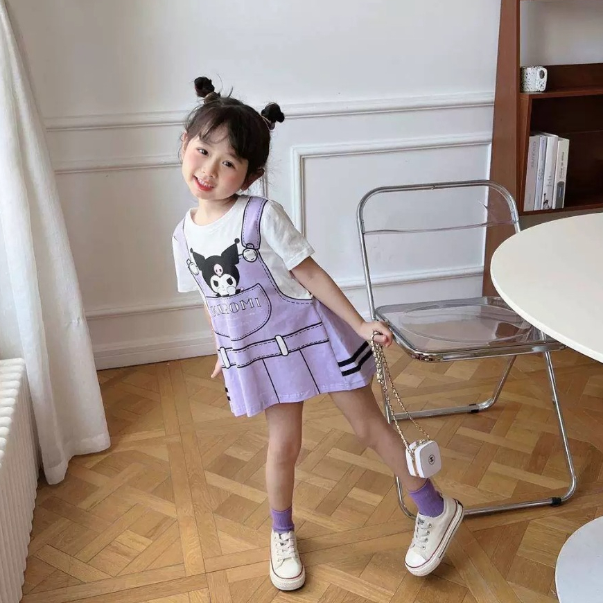 ( COMBO 2 - 4 VÁY ) Váy mùa hè bé gái sz 9- 35 kg mẫu áo giấu quần mẫu Bé Ba - Kuromi chất coton co giãn 4 chiều