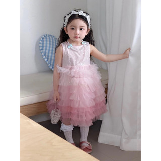 [12-24kg] Váy Công Chúa Bling Bling Nhiều Tầng Màu Tặng Kèm Nơ Mùa Hè Cho Bé Gái - Đầm bé gái hàng QCCC