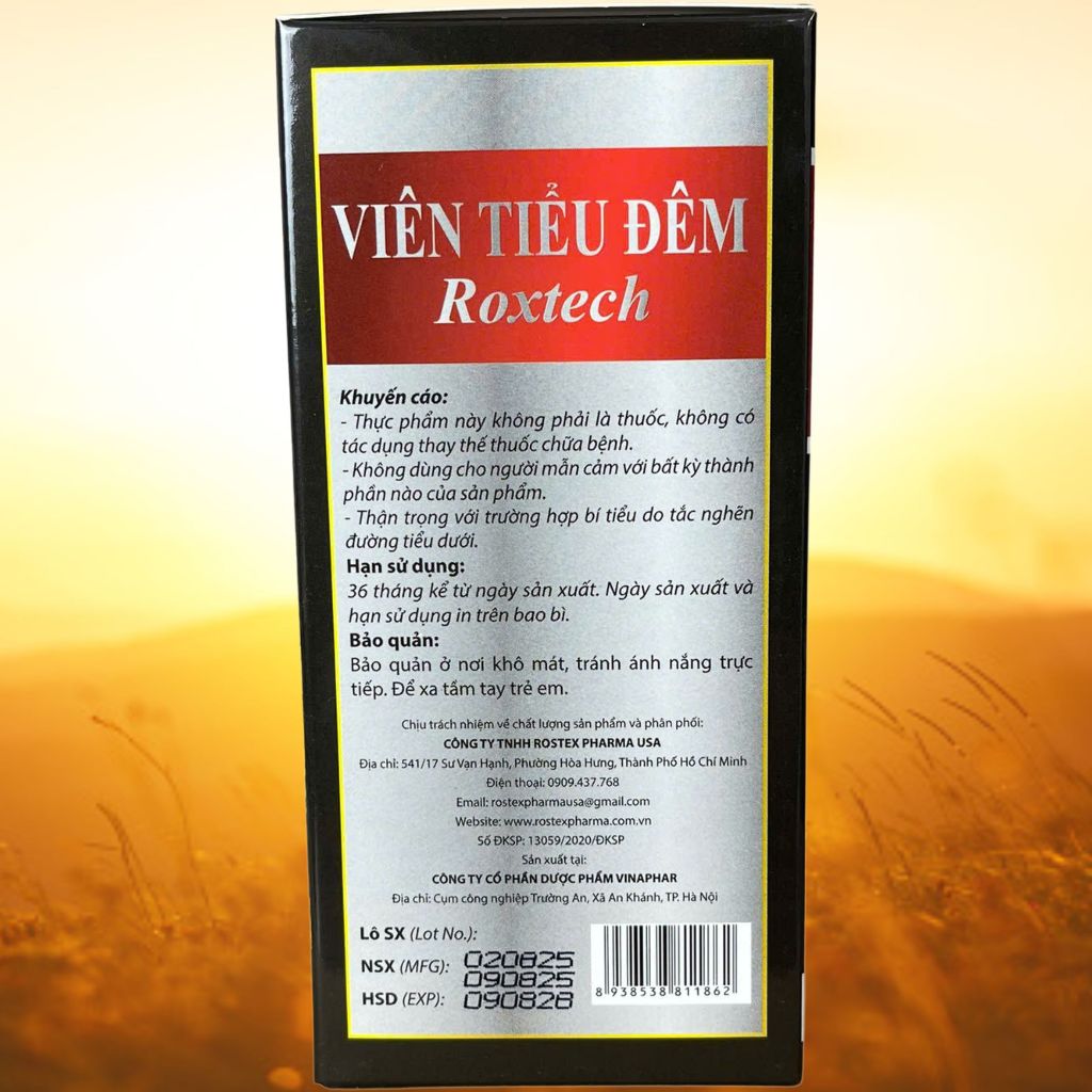 Combo 2 Hộp Viên Tiểu Đêm Roxtech Đen Chai - Rostex - Vinaphar - Vitamin Thanh Lọc