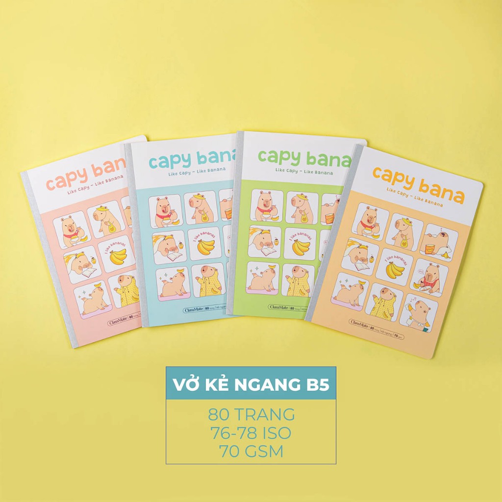[63K Tặg Bút] Combo 5/10 Vở Kẻ Ngang CapyBana ClassMate Giấy Vàng Chống Loá, Vở Viết B5 70gsm, Vở Ghi Chép Cho Học Sinh