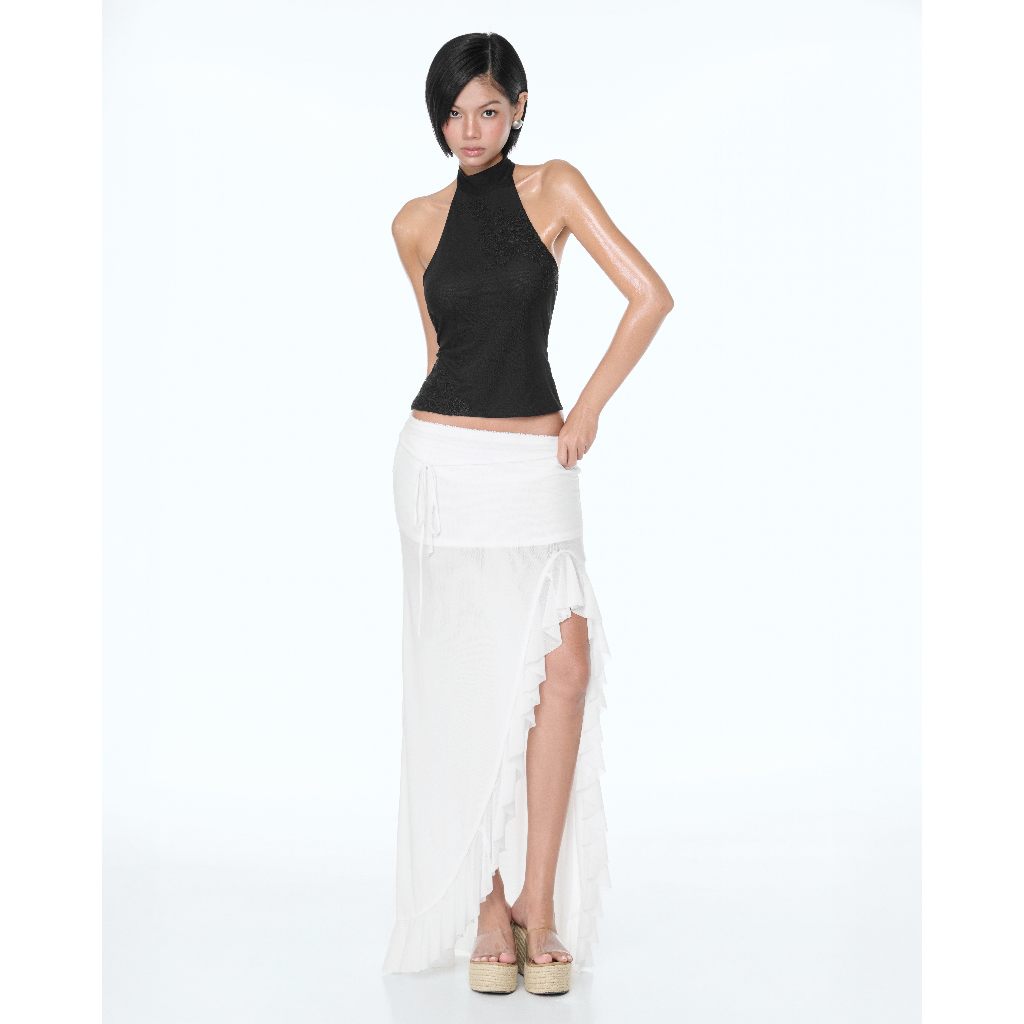SIREN TOP | Áo yếm lưới đen 2 lớp hở lưng cột dây Lueysor