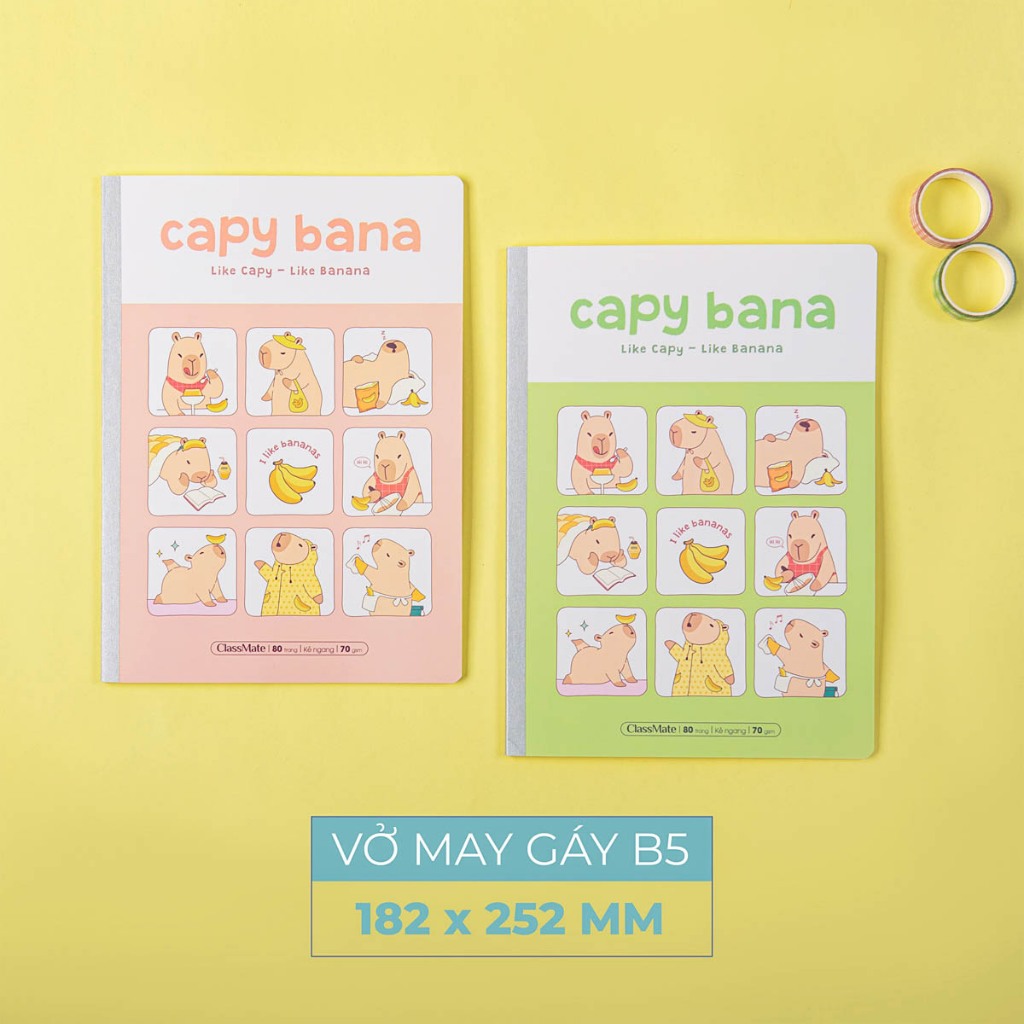 [63K Tặg Bút] Combo 5/10 Vở Kẻ Ngang CapyBana ClassMate Giấy Vàng Chống Loá, Vở Viết B5 70gsm, Vở Ghi Chép Cho Học Sinh