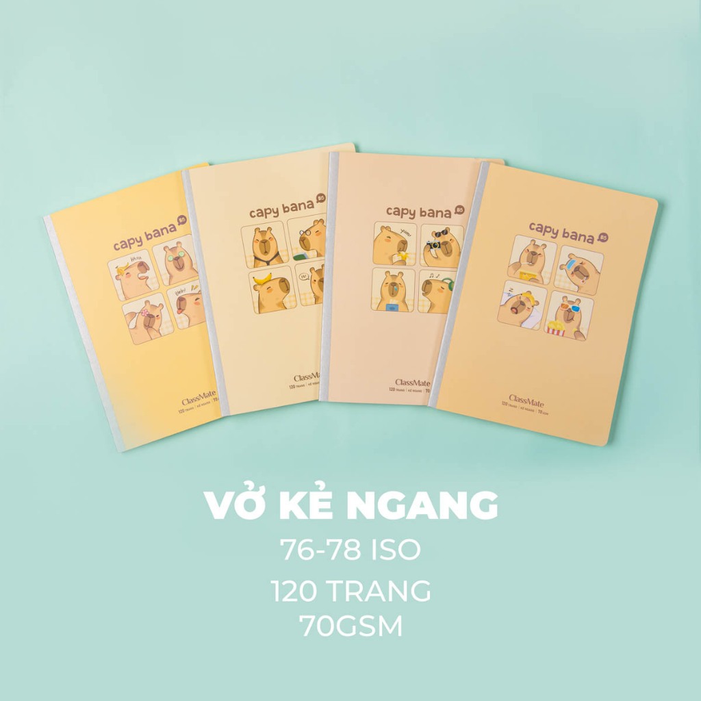 [63K Tặg Bút] Combo 5/10 Vở Kẻ Ngang CapyBana ClassMate Giấy Vàng Chống Loá, Vở Viết B5 70gsm, Vở Ghi Chép Cho Học Sinh