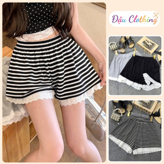 Quần Short Bigsize Nữ Kẻ Sọc Ngang Phối Viền Ren Dễ Thương Năng Động Cho Chubby Q578 Q579