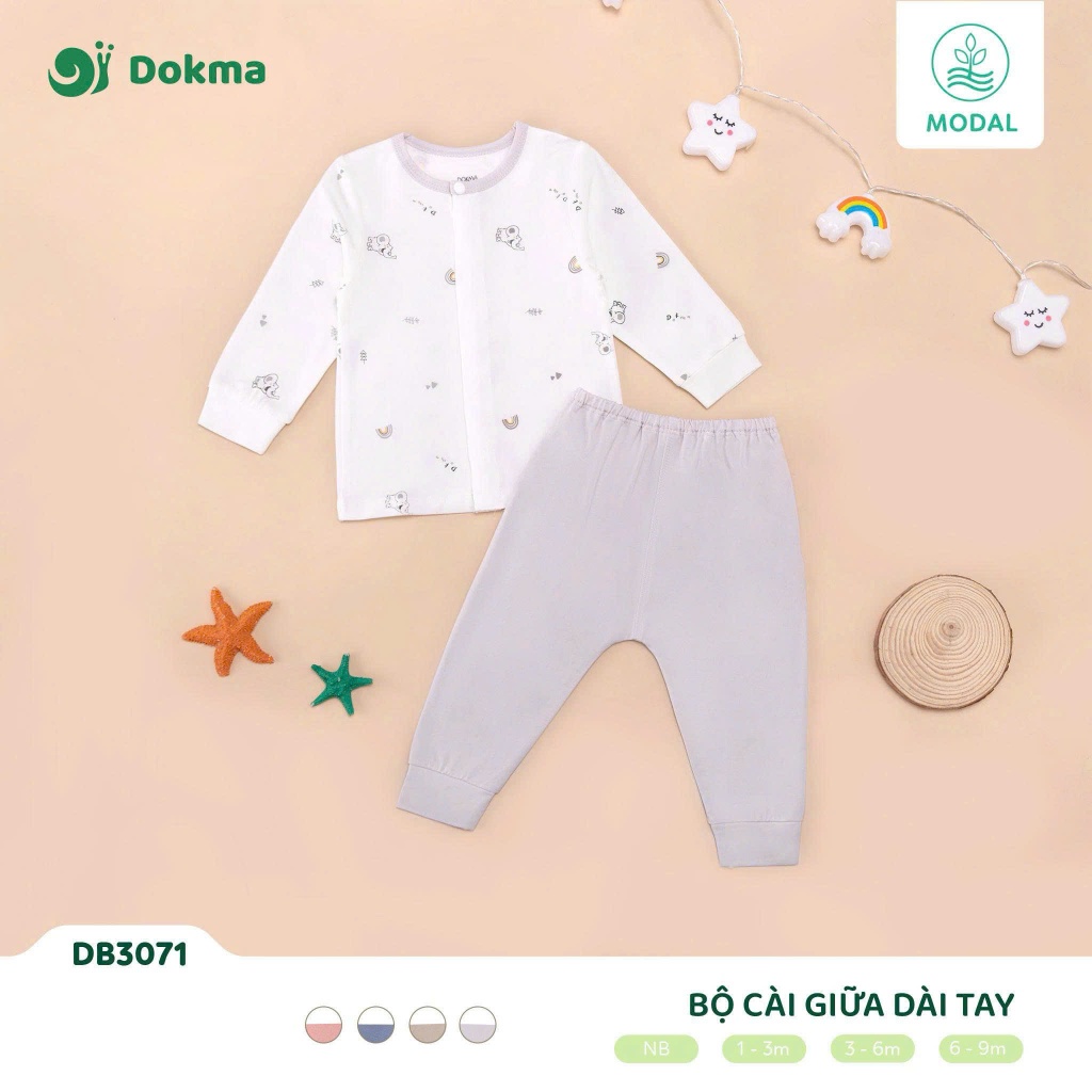 (2,8-6,8kg) Bộ Sơ Sinh Dài Tay Bé Trai, Bé Gái Dokma DB3071 DB3359