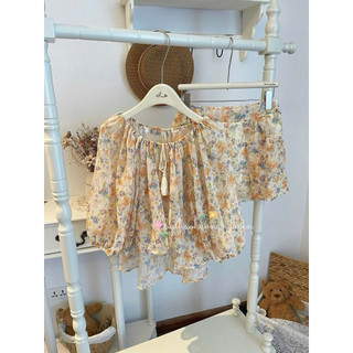 Set Bộ Tơ Hoa Tay Lửng Xoè Mix Chân Váy Boom J