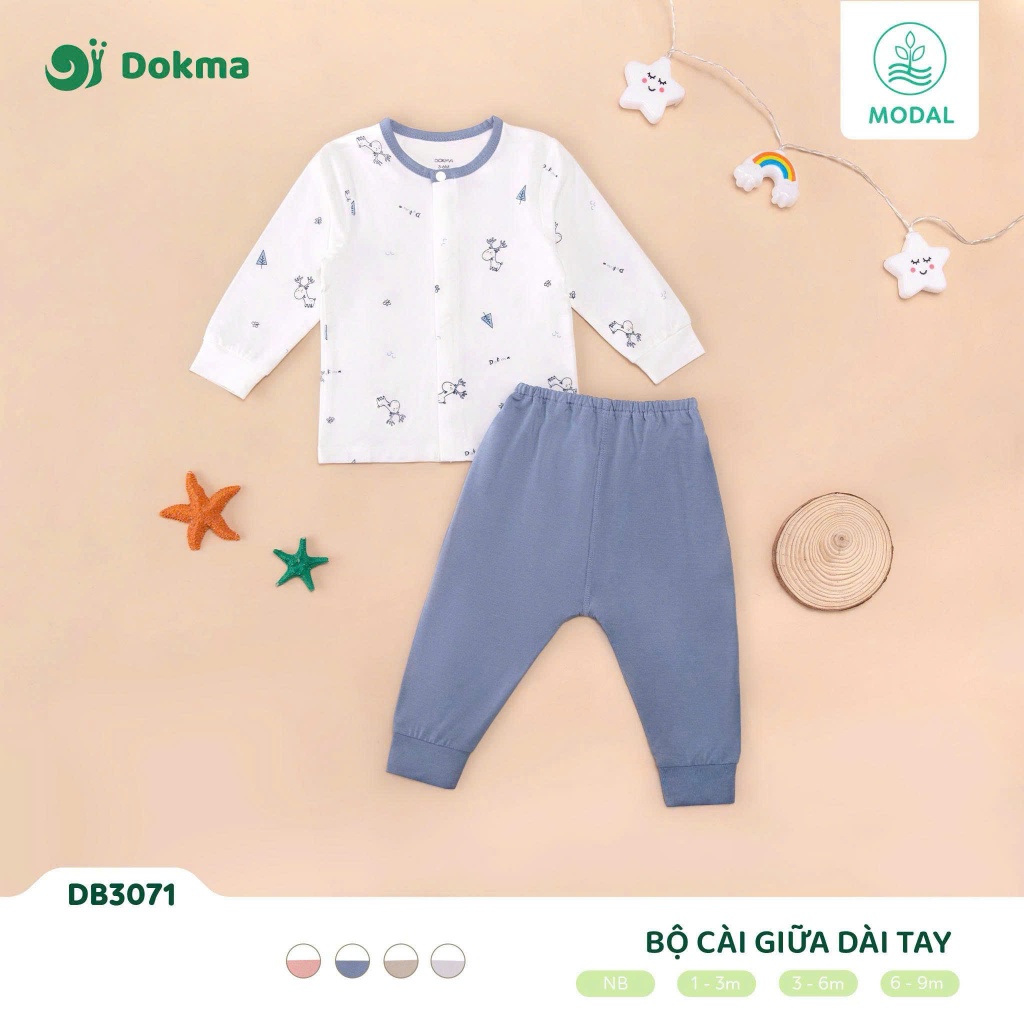 (2,8-6,8kg) Bộ Sơ Sinh Dài Tay Bé Trai, Bé Gái Dokma DB3071 DB3359