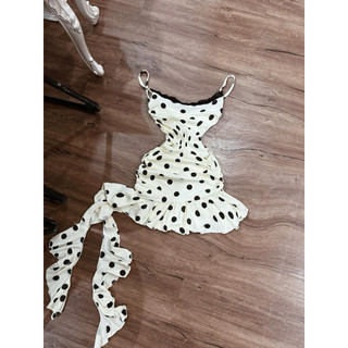 Đầm body hai dây phối ren nhún hông tua rua bèo sang chảnh ( Freesize < 55kg )