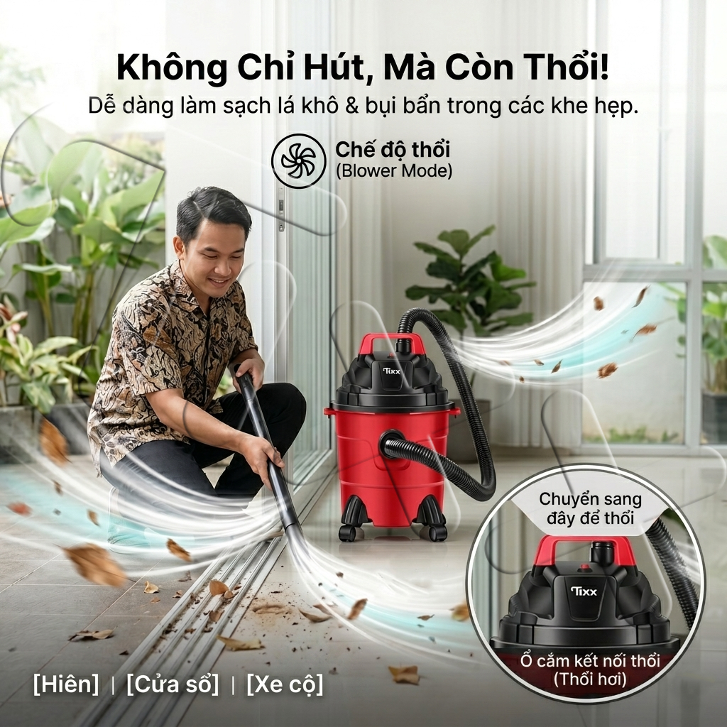 TIXX máy hút bụi thùng 650W khô ướt và thổi gió 15L  máy hút bụi chân không