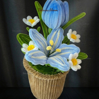 Velours.bloom | Chậu Hoa Kẽm Nhung Mix Blue Pastel - Quà Tặng, Decor Bàn Làm Việc (Set DIY Đầy Đủ + Video Hướng Dẫn)