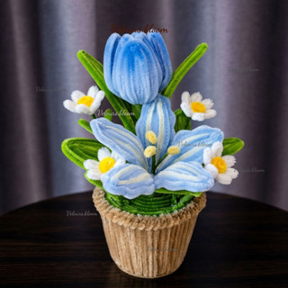 Velours.bloom | Chậu Hoa Kẽm Nhung Mix Blue Pastel - Quà Tặng, Decor Bàn Làm Việc (Set DIY Đầy Đủ + Video Hướng Dẫn)