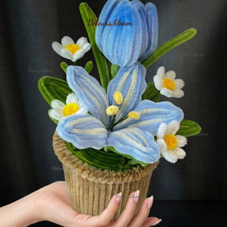 Velours.bloom | Chậu Hoa Kẽm Nhung Mix Blue Pastel - Quà Tặng, Decor Bàn Làm Việc (Set DIY Đầy Đủ + Video Hướng Dẫn)