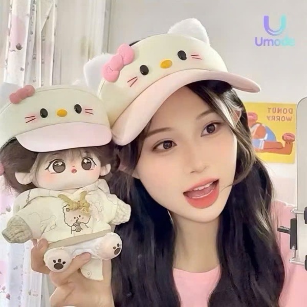 Mũ lưỡi trai tai mèo Mixky dễ thương style Hello Kitty, nón chống nắng form rộng unisex