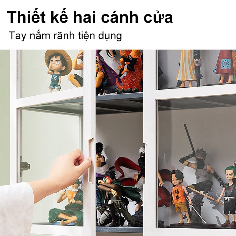 Tủ Trưng Bày Mô Hình Chống Bụi 2 Cánh Kính Kệ Tre Xám 33cm Chịu Lực Tốt Bảo Hành Dài Hạn Sang trọng