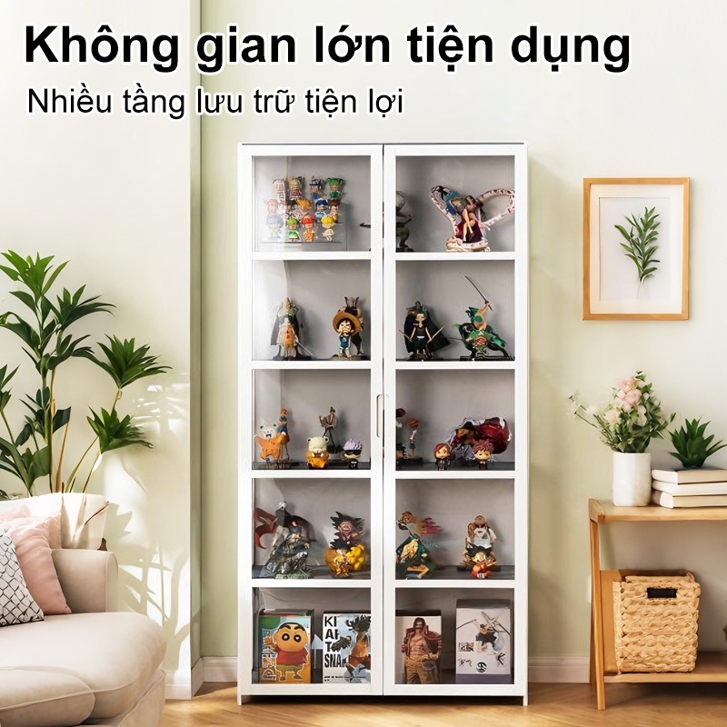 Tủ Trưng Bày Mô Hình Chống Bụi 2 Cánh Kính Kệ Tre Xám 33cm Chịu Lực Tốt Bảo Hành Dài Hạn Sang trọng