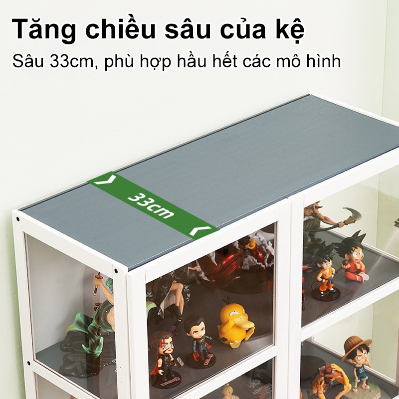 Tủ Trưng Bày Mô Hình Chống Bụi 2 Cánh Kính Kệ Tre Xám 33cm Chịu Lực Tốt Bảo Hành Dài Hạn Sang trọng