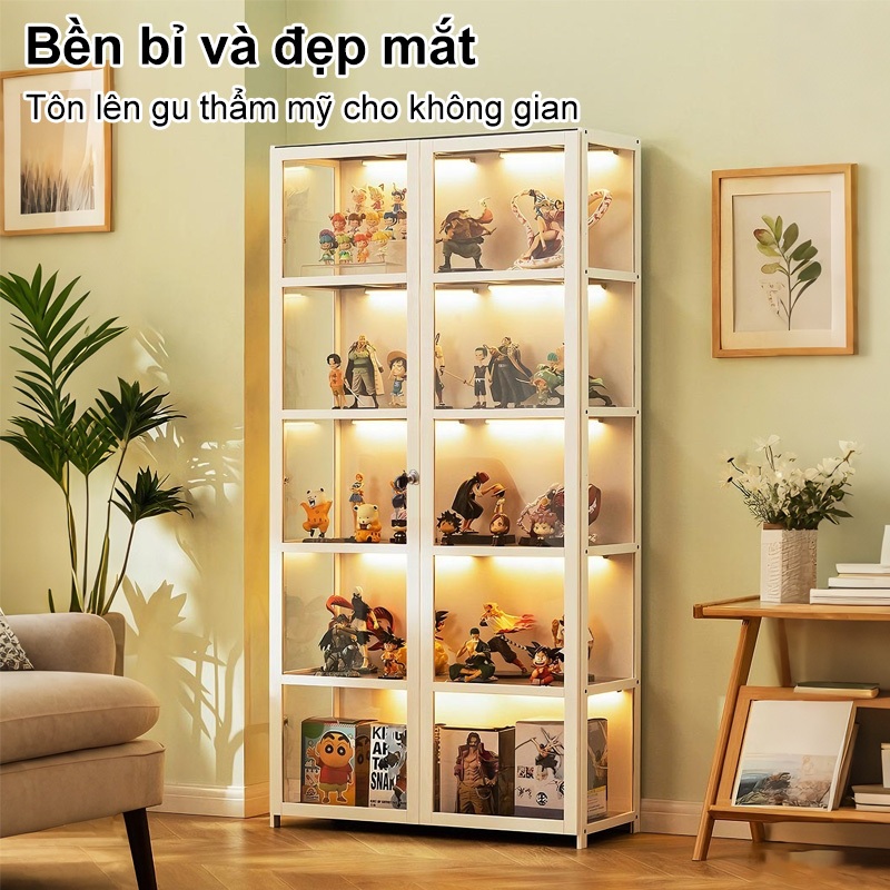 Tủ Trưng Bày Mô Hình Chống Bụi 2 Cánh Kính Kệ Tre Xám 33cm Chịu Lực Tốt Bảo Hành Dài Hạn Sang trọng