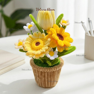Velours.bloom - Chậu Hoa Kẽm Nhung Handmade Hướng Dương Rực Rỡ & Tulip Thanh Lịch