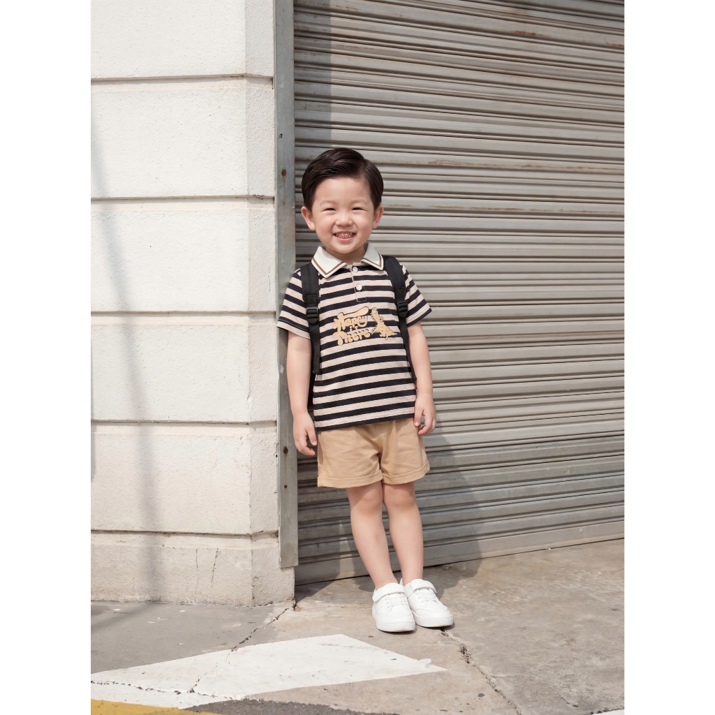 Set bộ polo cộc tay bé trai Miniumbaby in hình thú chibi dễ thương, chất cotton mềm, co giãn SB2601