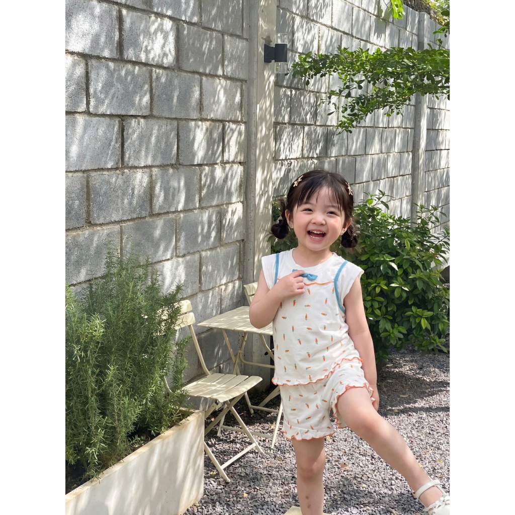 Set bộ cộc tay bé gái hoạ tiết may viền đính nơ Miniumbaby, chất cotton mềm mại, thoáng mát SB2761