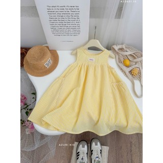 AZB631 Đầm bé gái sọc kẻ pastel dáng xoè cotton mát – Váy hè có túi 2-10 tuổi