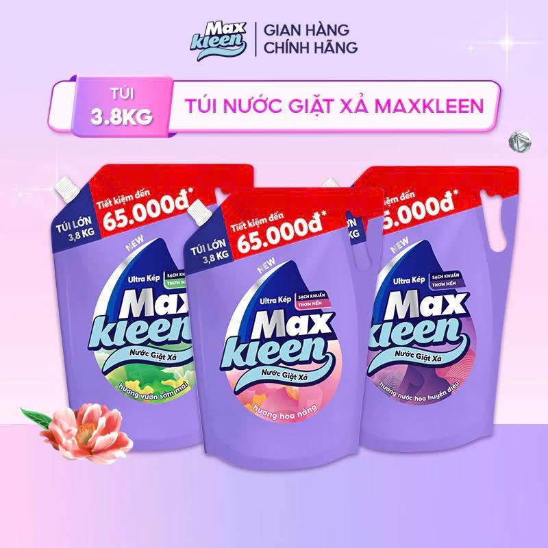 Túi Nước Giặt Xả MaxKleen 3.8kg Hương Nước hoa huyền diệu/ Hoa nắng/ Vườn sớm mai