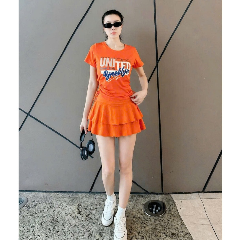 Bộ croptop váy xoè đơn giản dễ mặc kín đáo tập aerobic, đi bơi, nhảy shuffler dance,...