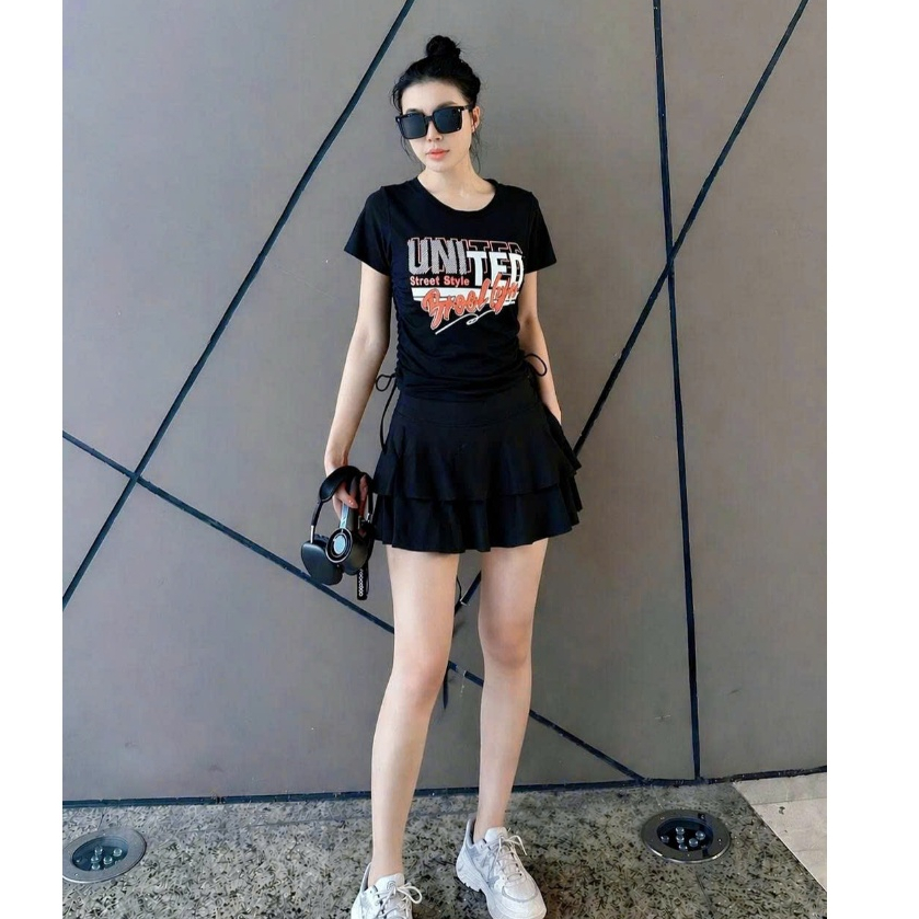Bộ croptop váy xoè đơn giản dễ mặc kín đáo tập aerobic, đi bơi, nhảy shuffler dance,...