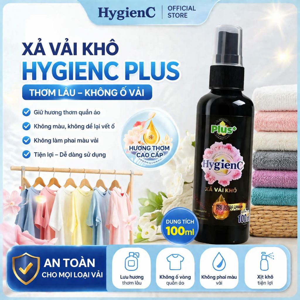Bình Xịt Thơm Quần Áo HygienC Plus – Không Ố, Lưu Hương Lâu