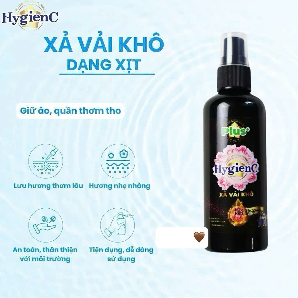 Bình Xịt Thơm Quần Áo HygienC Plus – Không Ố, Lưu Hương Lâu