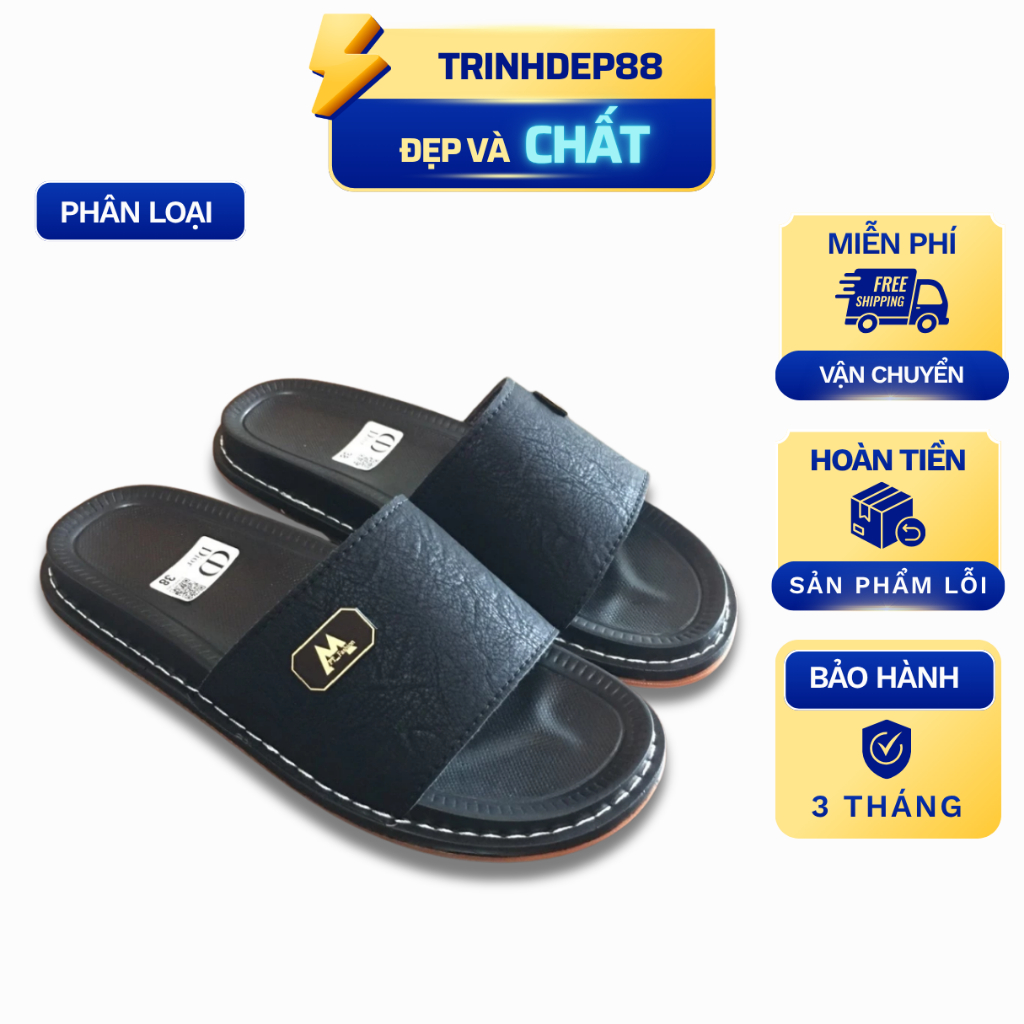 Dép Nam Da Quai Ngang Cao Cấp, Khâu Chỉ Bền Đẹp, Dép Nam Chống Trơn Êm Chân, Mẫu Mới Size 37-44