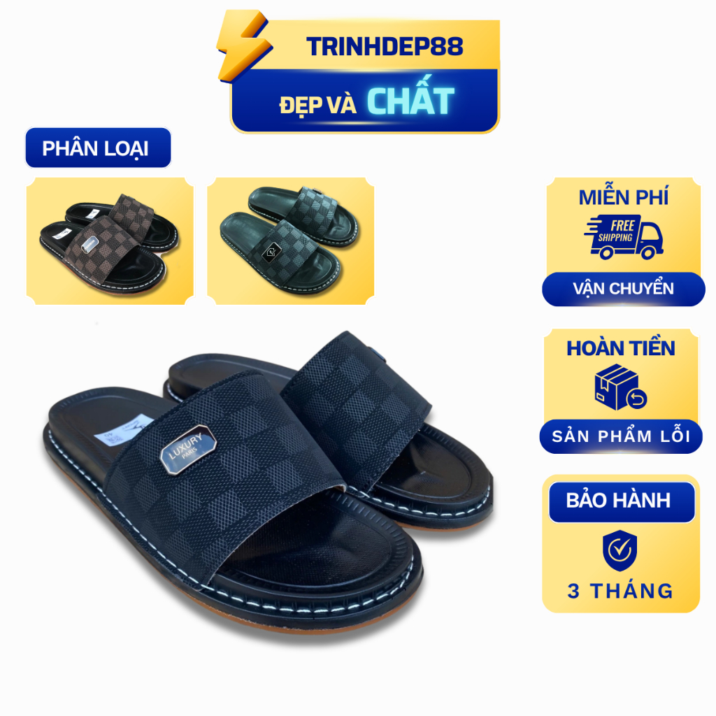 Dép Nam, Dép Da Nam Cao Cấp, Đế Kép Hai Lớp Khâu Chắc Bền Đẹp Êm Chân Chống Trơn, Dép Nam Trẻ Trung, Size 37-44