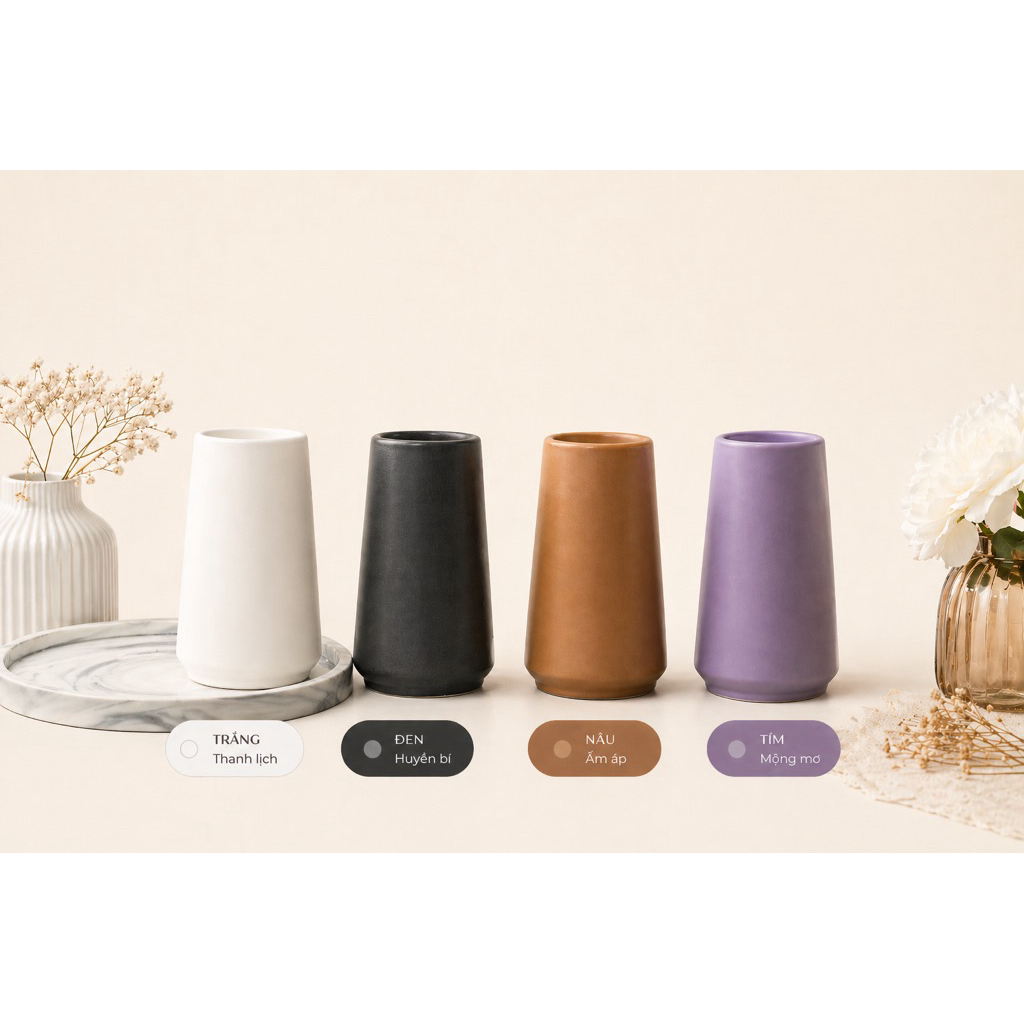 Lọ hoa thạch cao phong cách Bắc Âu đơn giản, Decor bàn học, góc làm việc, chụp ảnh sản phẩm, cắm hoa khô, trưng bày
