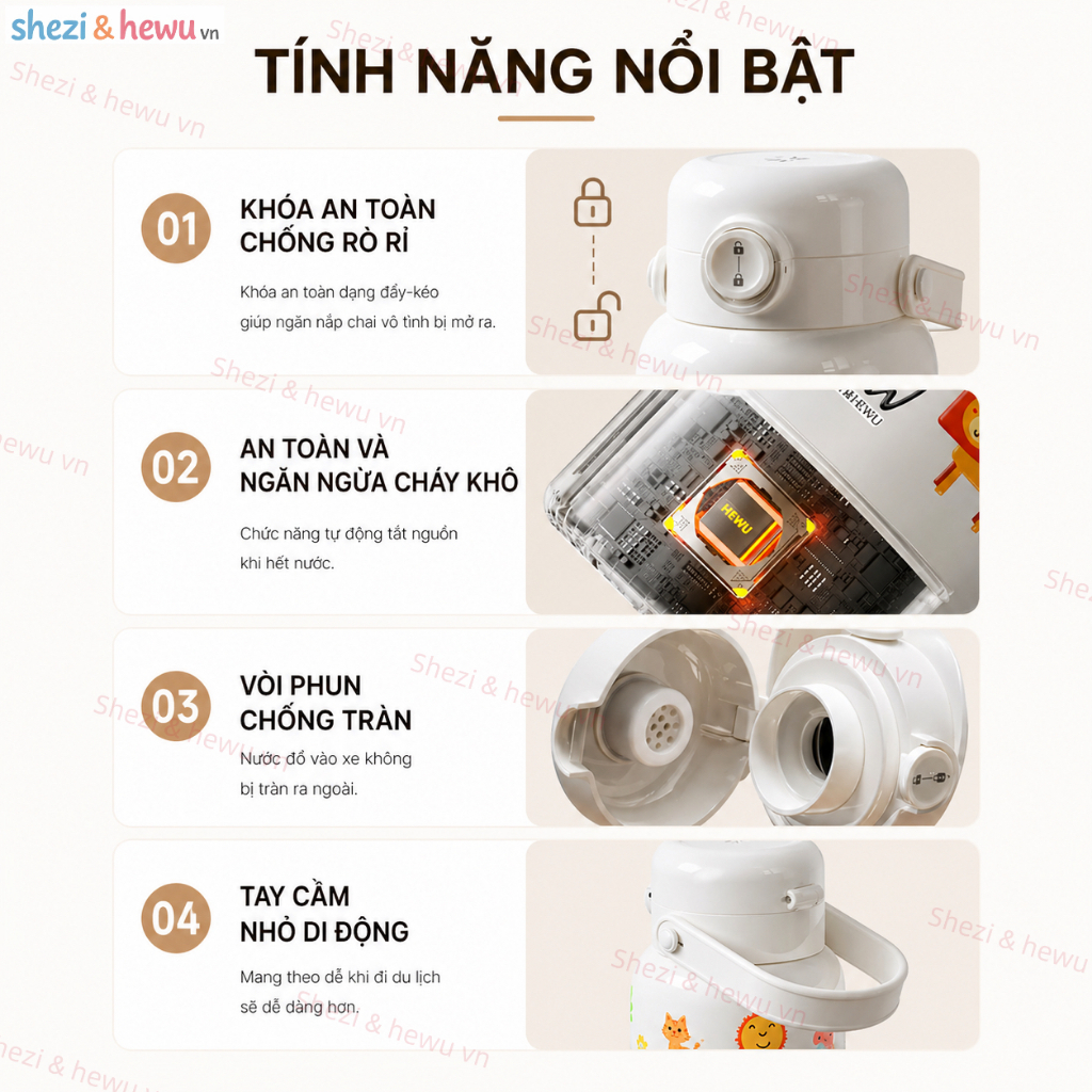 “Hewu & shezi hoạt hình” đun sôi 100 độ bằng pin - giữ nhiệt ổn định, nhỏ gọn, dễ mang theo