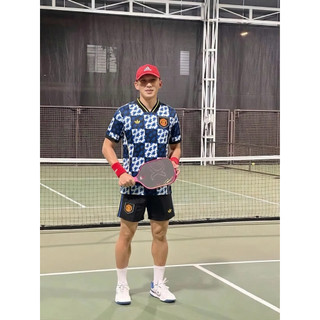 Bộ Thể Thao Nam Họa Tiết Retro Xanh Đen – Áo Cộc Tay Form Rộng Phối Quần Short Thời Trang