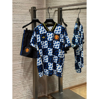 Bộ Thể Thao Nam Họa Tiết Retro Xanh Đen – Áo Cộc Tay Form Rộng Phối Quần Short Thời Trang