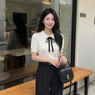 Áo len nữ cổ sen dệt họa tiết hoa nhiều lỗ thoáng khí phối nơ tiểu thư DELIZ PL308 300G