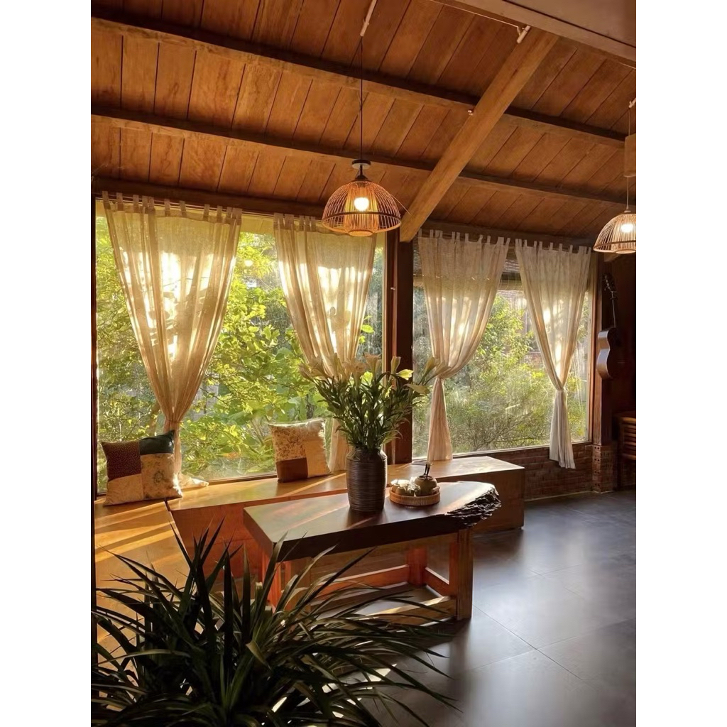 Rèm Dây Luồn, (Không Kèm Thanh Treo) Vải Voan Đũi Linen, Màu Be, Thích Hợp Trang Trí Nhà Cửa, Homestay xinh xắn.