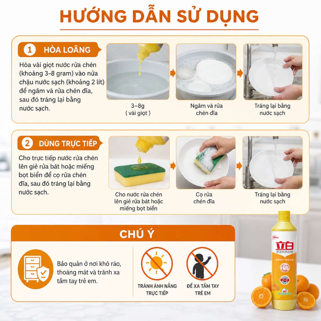 Nước rửa chén bát Liby 500g hương Kim Quất (Tắc), Nước rửa bát chiết xuất Vitamin E bảo vệ da tay khử mùi tanh