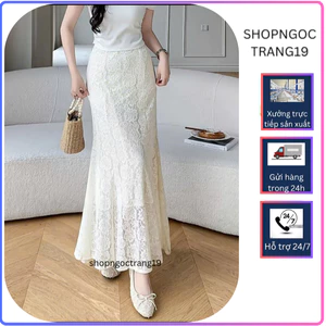 Chân Váy Đuôi Cá Ren Hoa Nổi Dáng Dài 90cm Ghép 7 Mảnh Tôn Dáng Mềm Mại Thướt Tha SHOPNGOCTRANG19 CV13