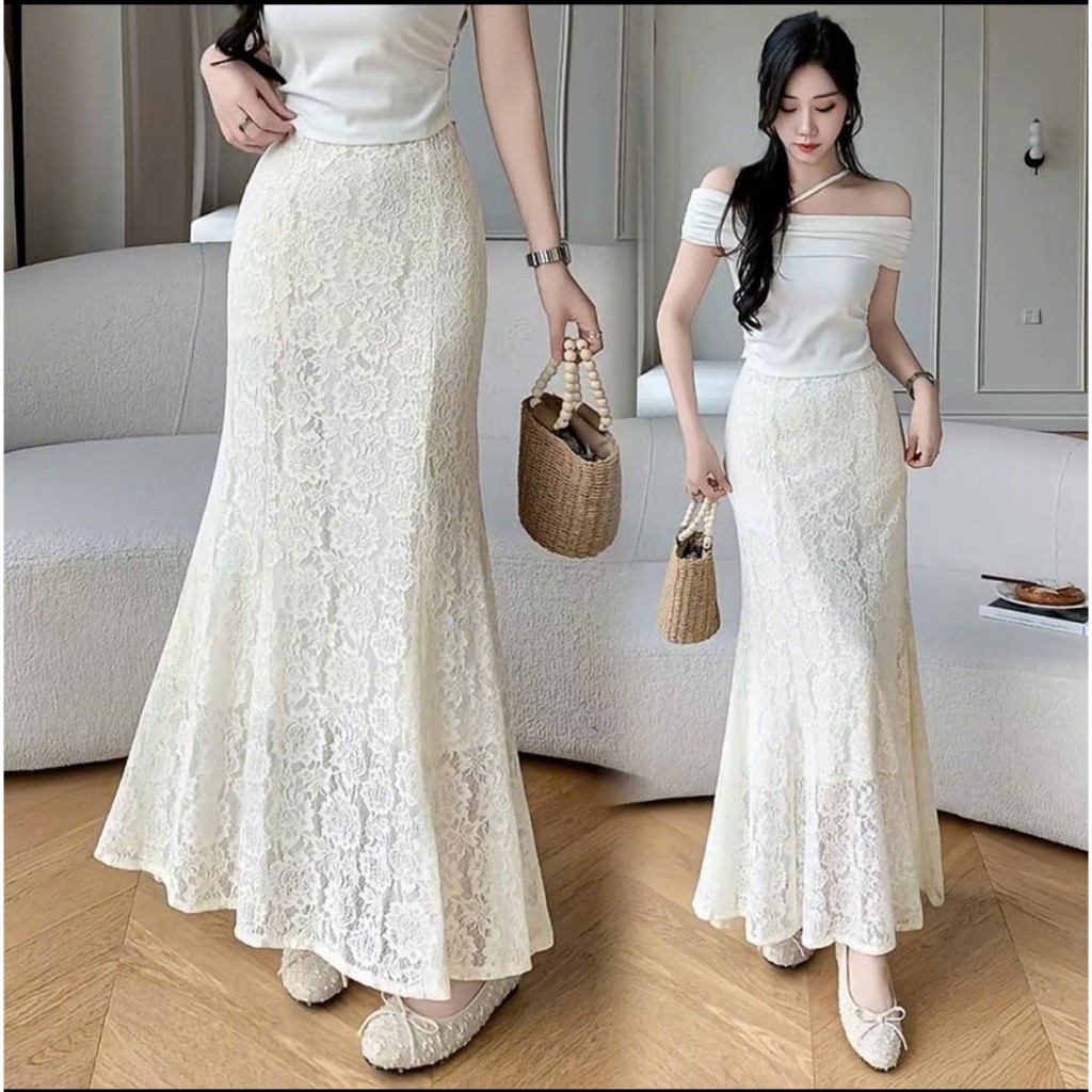Chân Váy Đuôi Cá Ren Hoa Nổi Dáng Dài 90cm Ghép 7 Mảnh Tôn Dáng Mềm Mại Thướt Tha SHOPNGOCTRANG19 CV13