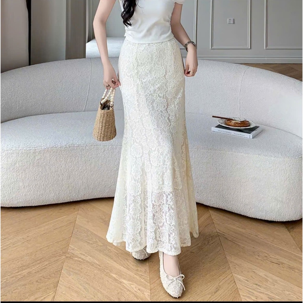 Chân Váy Đuôi Cá Ren Hoa Nổi Dáng Dài 90cm Ghép 7 Mảnh Tôn Dáng Mềm Mại Thướt Tha SHOPNGOCTRANG19 CV13