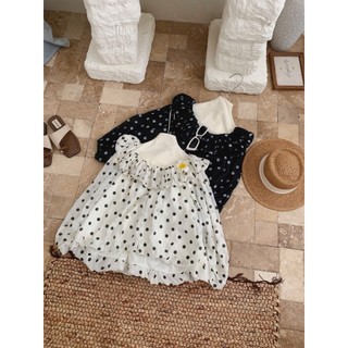 Áo Trễ Vai Babydoll Vải Voan Mát Họa Tiết Chấm Bi Tay Dài Dáng Bí Phồng Form Rộng Dễ Mặc Cakecat