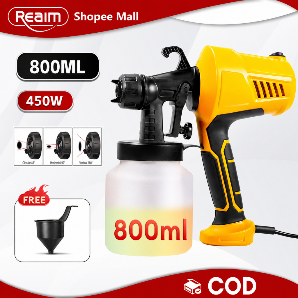 REAIM Súng Phun Sơn Điện Cầm Tay 800ML Máy Phun Sơn Công Suất Lớn Sơn Phun Trang Trí Nhà