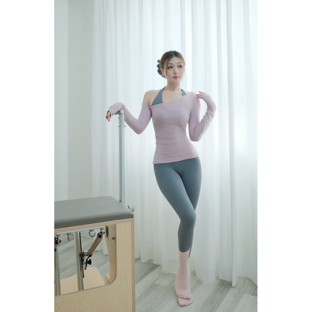 Áo Nữ Lệch Vai Tay Dài Dáng Ôm Tập Gym Yoga Pilates Ulzzang