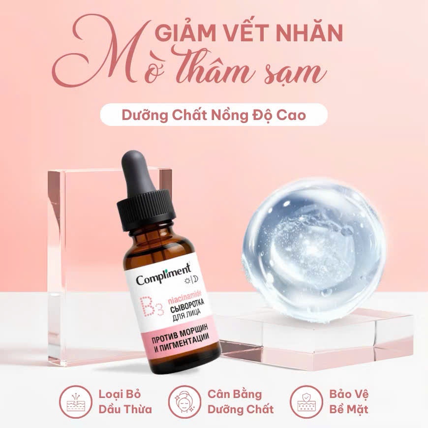 Serum Compliment Anti-wrinkle Niacinamide, VitaminC & Tranexamic Acid Kiềm Dầu, Sáng Da Đều Màu 27ml | BigBuy360 - bigbuy360.vn